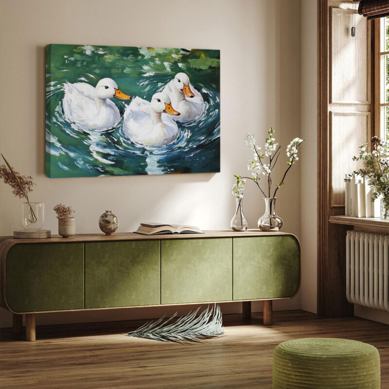 Graceful Duck Painting - Waterfowl Trio Canvas Wall Art