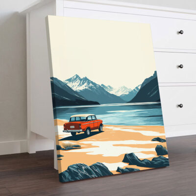 Classic Road Trip Escape By The Lake Canvas Vintage Artwork