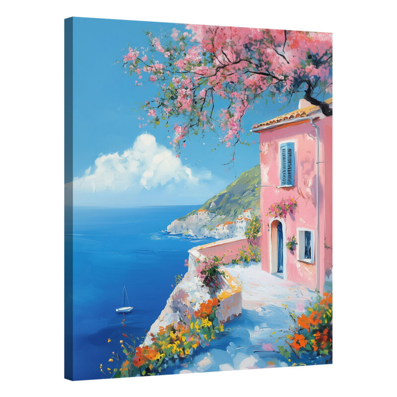 Blush Escape – Mediterranean Art Sea Cliffside Canvas