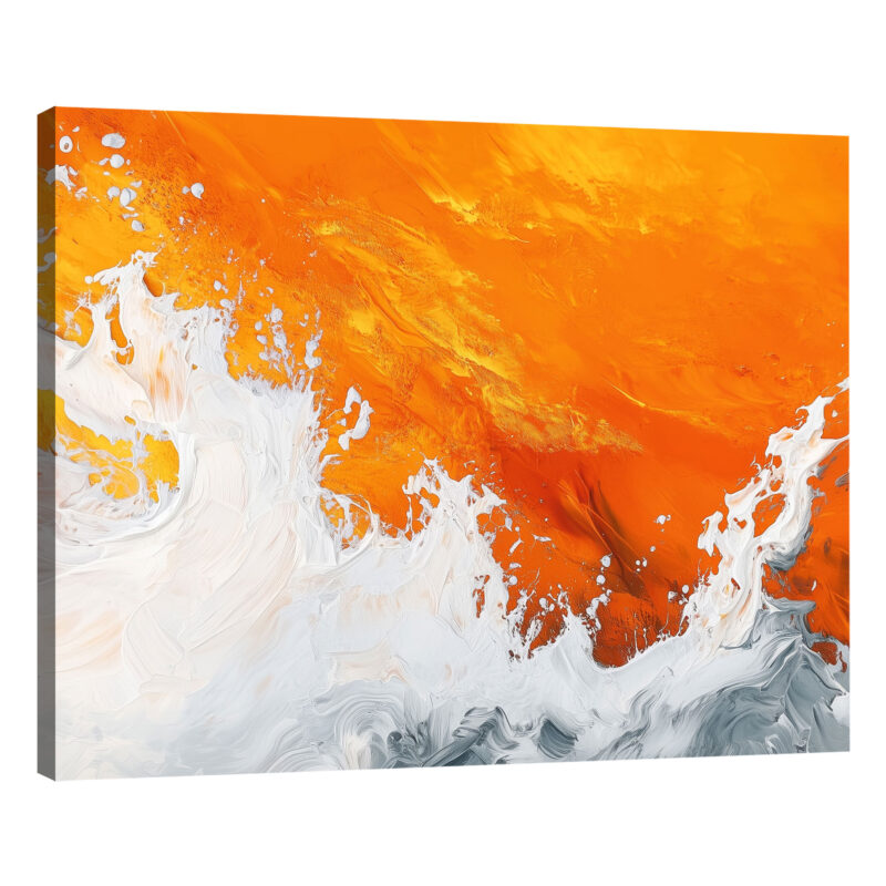 Impasto Beach Wall Art - Orange Ocean Waves Nature Artwork