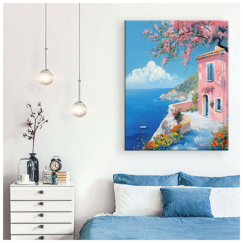 Blush Escape – Mediterranean Art Sea Cliffside Canvas