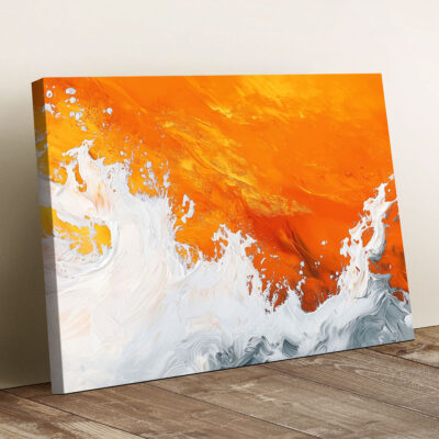 Impasto Beach Wall Art - Orange Ocean Waves Nature Artwork