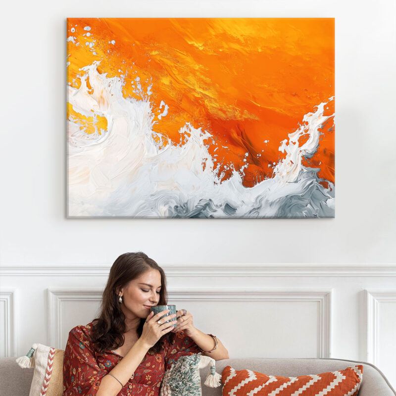 Impasto Beach Wall Art - Orange Ocean Waves Nature Artwork