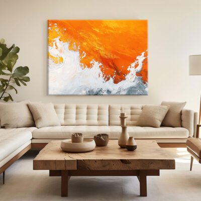 Impasto Beach Wall Art - Orange Ocean Waves Nature Artwork