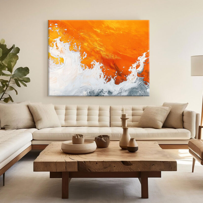Impasto Beach Wall Art - Orange Ocean Waves Nature Artwork