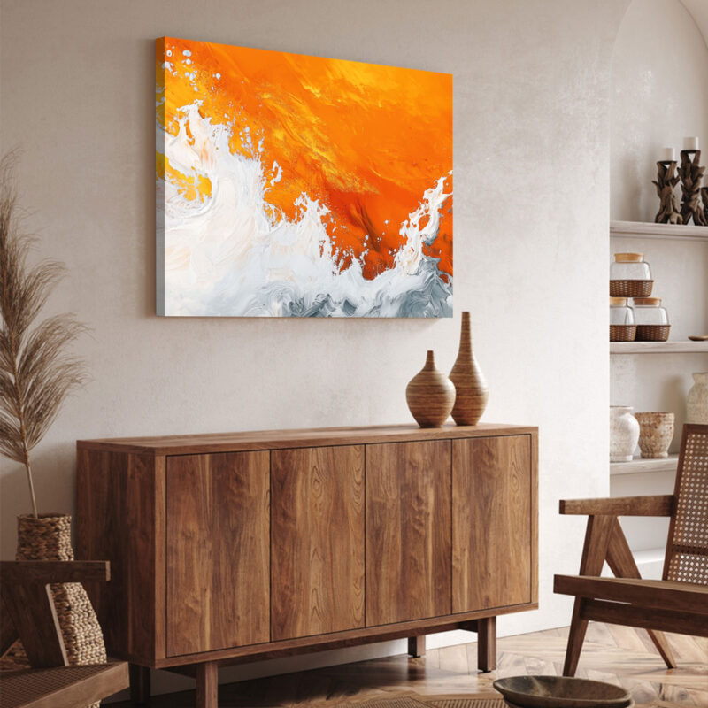 Impasto Beach Wall Art - Orange Ocean Waves Nature Artwork