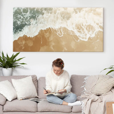 Tide Whisper Aerial Shoreline Canvas Neutral Beach Wall Art