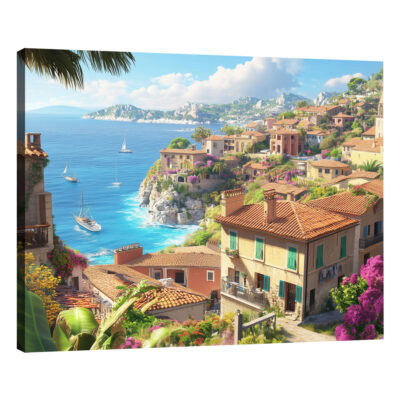 Mediterranean Art - Coastal Village Canvas Nature Artwork