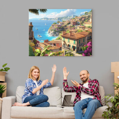 Mediterranean Art - Coastal Village Canvas Nature Artwork