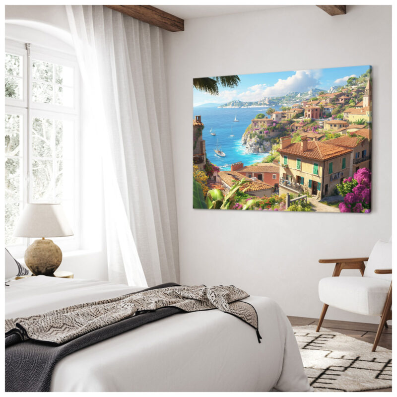 Mediterranean Art - Coastal Village Canvas Nature Artwork