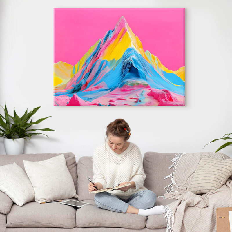 Neon Mountain Wall Art - Pop Art Peak Canvas Nature Print