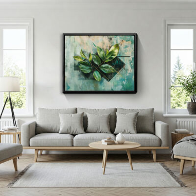 Abstract Green Leaves And Geometric Canvas Wall Art