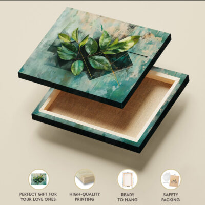 Abstract Green Leaves And Geometric Canvas Wall Art