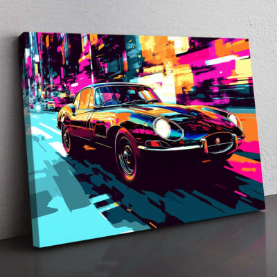 Urban Ride - Car Through Colorful Cityscape Pop Canvas