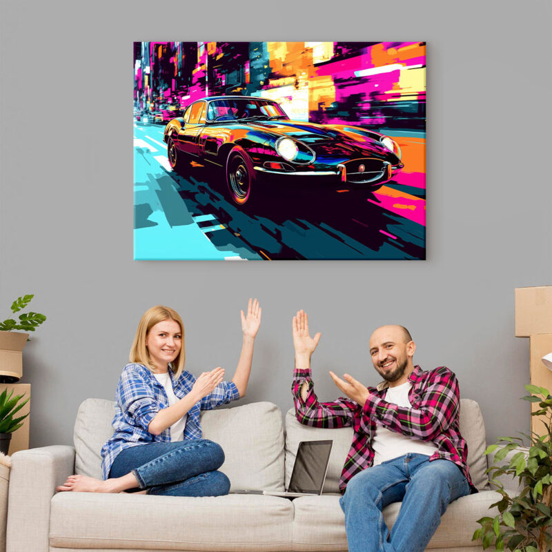 Urban Ride - Car Through Colorful Cityscape Pop Canvas
