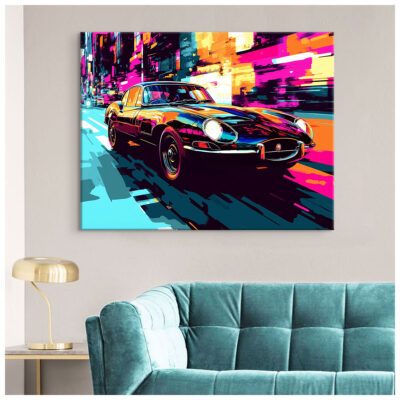 Urban Ride - Car Through Colorful Cityscape Pop Canvas