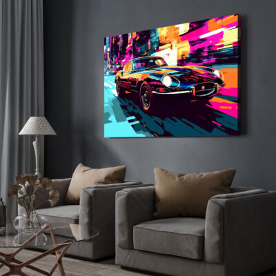 Urban Ride - Car Through Colorful Cityscape Pop Canvas