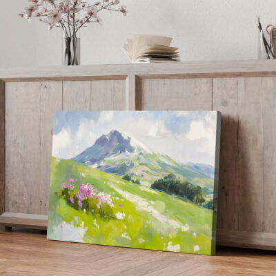 Alpine Meadow Majesty - Snow-Capped Mountain Wall Art