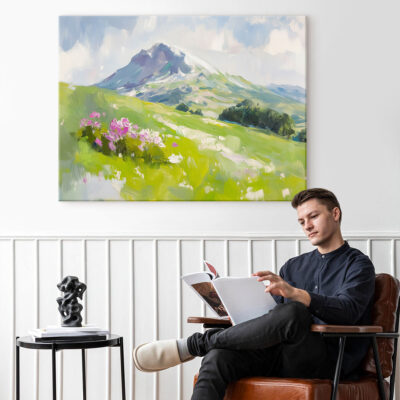 Alpine Meadow Majesty - Snow-Capped Mountain Wall Art