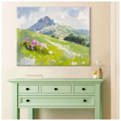 Alpine Meadow Majesty - Snow-Capped Mountain Wall Art