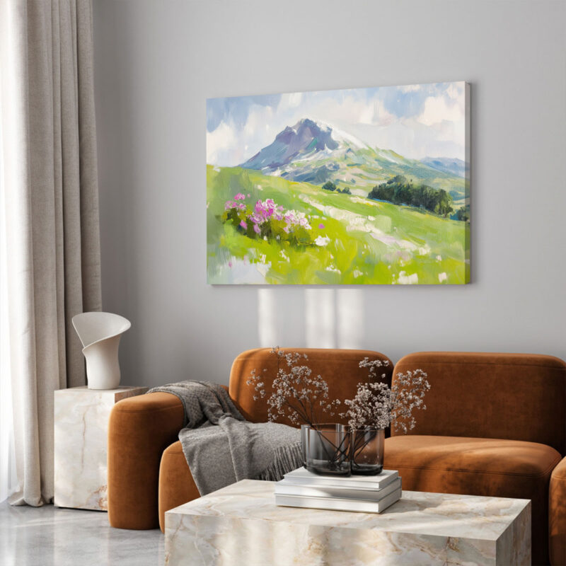 Alpine Meadow Majesty - Snow-Capped Mountain Wall Art