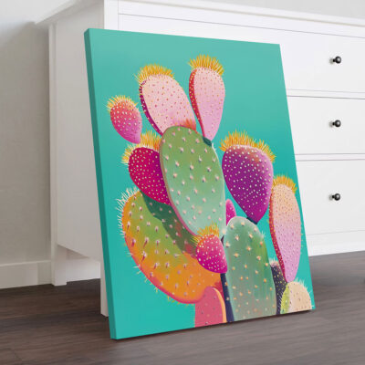 Pop Art Desert Painting - Blooming Cactus Canvas Wall Art