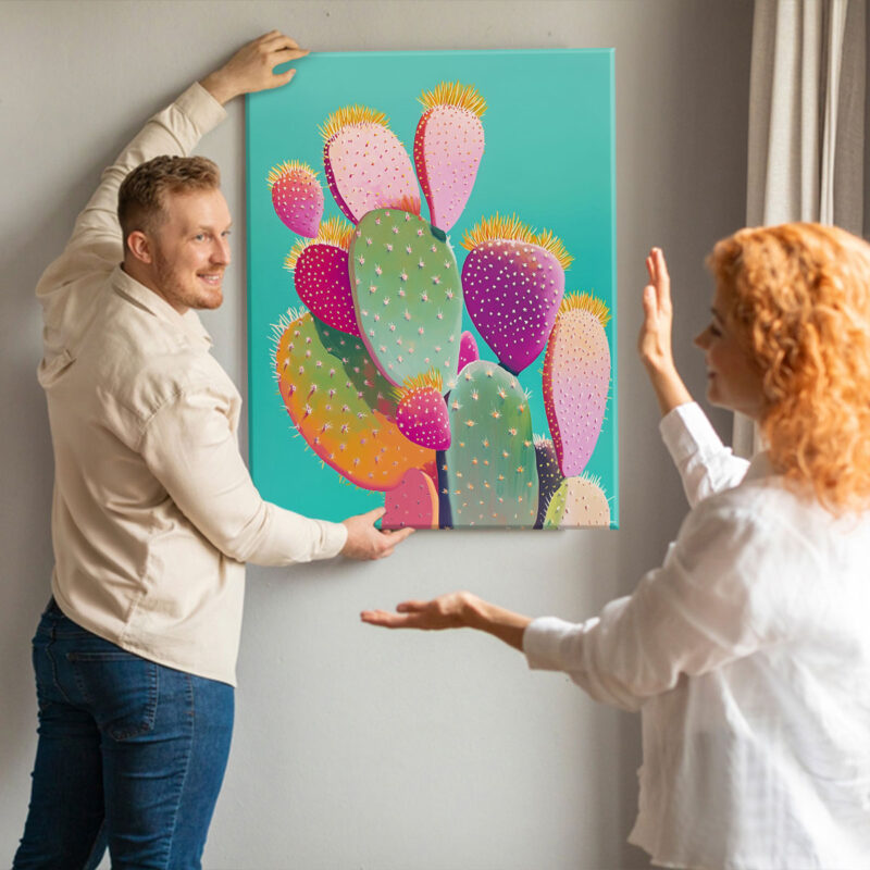 Pop Art Desert Painting - Blooming Cactus Canvas Wall Art