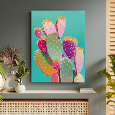 Pop Art Desert Painting - Blooming Cactus Canvas Wall Art