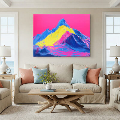 Pop Art Nature Artwork - Vibrant Neon Mountain Wall Art