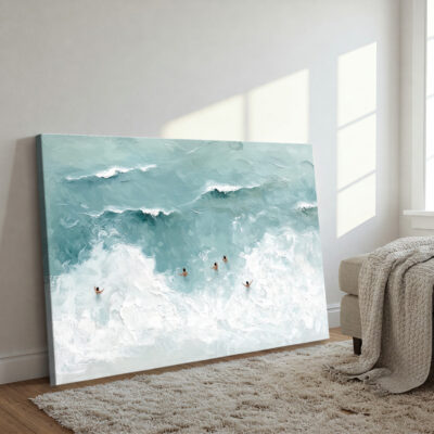 Swimmers In Turquoise Waves Canvas Beach Wall Art