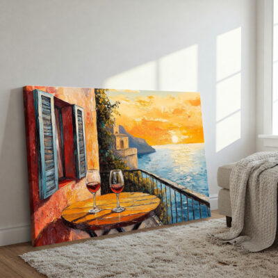 Mediterranean Balcony with Flowers Oil Style Canvas Print