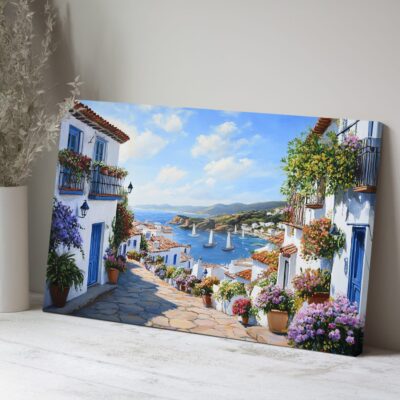Mediterranean Art Charming Coastal Town Canvas Print