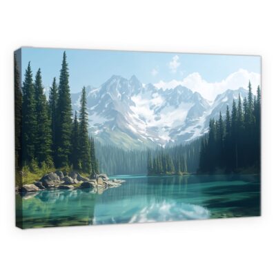 Snowy Mountain Wall Art - Turquoise Lake Nature Artwork