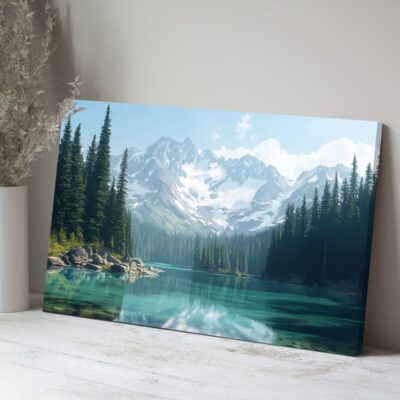 Snowy Mountain Wall Art - Turquoise Lake Nature Artwork