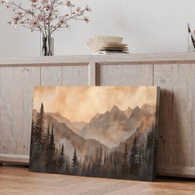 Hazy Peaks - Watercolor Mountain Wall Art With Brown Tones