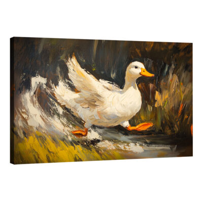Waddle On - White Duck Painting With Natural Hues Canvas