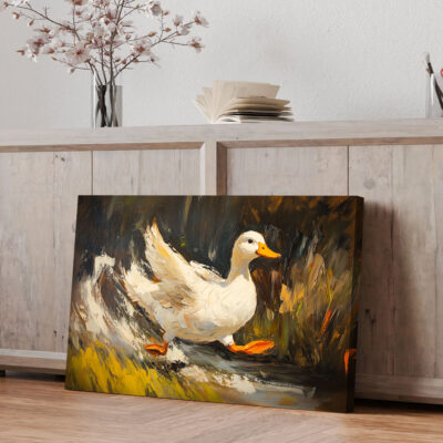 Waddle On - White Duck Painting With Natural Hues Canvas