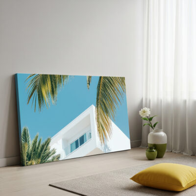 Whitewashed Villa And Palm Tree Mediterranean Canvas Print