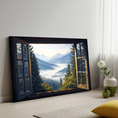 Open Window View Over Mountain - Fine Art Canvas Print