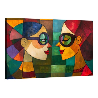 Mirror Talk Geometric Art – Cubist Portrait Canvas Print