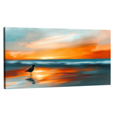 Solitary Shore - Lone Bird Under Sunset Beach Wall Art