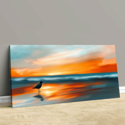 Solitary Shore - Lone Bird Under Sunset Beach Wall Art