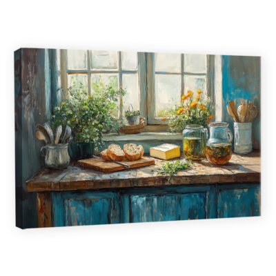 Cozy Kitchen Interior Fine Art Oil Painting on Canvas