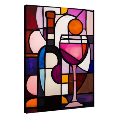 Stained Glass And Wine Bottle Geometric Art Style Canvas