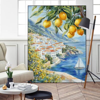 Mediterranean Art Nature Artwork - Coastal Lemon Tree Canvas