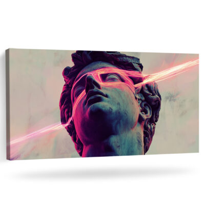 Roman Statue Digital Canvas with Vaporwave Neon Accents