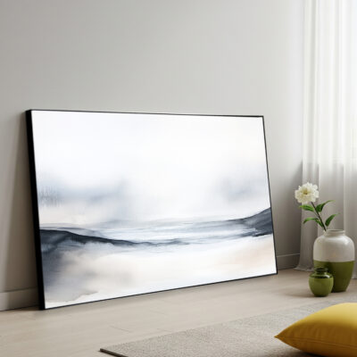 Misty Neutral Beach Wall Art - Watercolor Painting Canvas