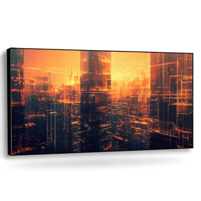 Abstract Digital Cityscape Canvas in Monochrome Geometry