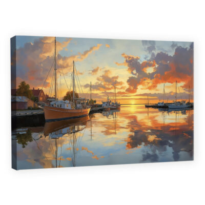 Tranquil Harbor Scene at Dawn Canvas Wall Art Print