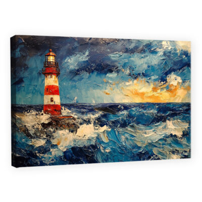 Dramatic Stormy Sea and Lighthouse Oil Canvas Print